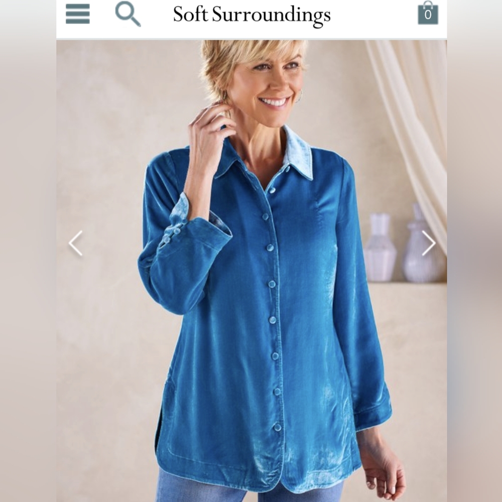 Soft Surroundings velvet poet's shirt 2x Blue